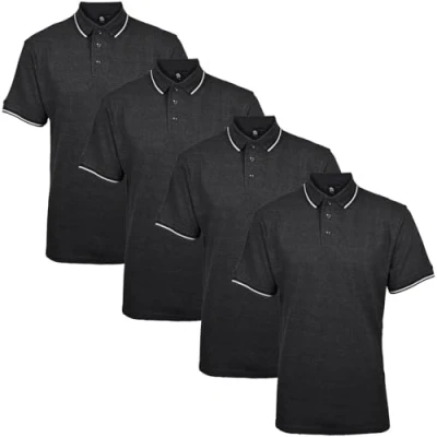 Image of True Face Mens Tshirts Polos Pique Tipping Pocket Collar Buttoned Regular Fit Top Charcoal Tip 4 Pack L