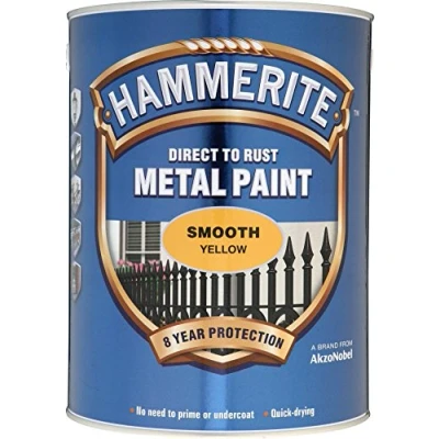 Image of New 2015 Hammerite Smooth Direct To Rust Metal Paint Yellow 5L