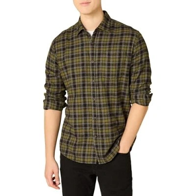 Image of Amazon Essentials Men&#039;s Long Sleeve Flannel Shirt (Available in Big &amp; Tall), Olive, XXL