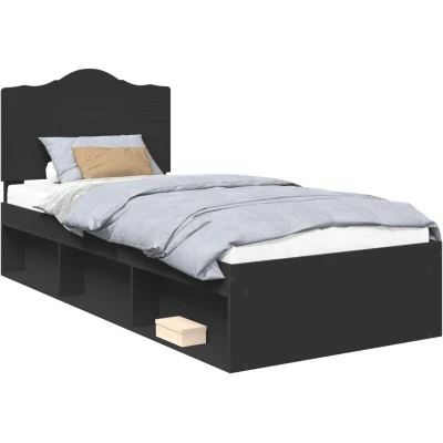 Image of vidaXL Bed Frame with Headboard Black 100 x 200 cm Solid Pine Wood
