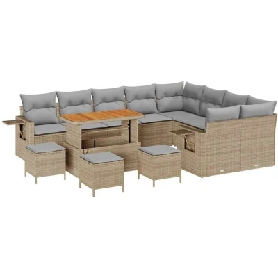Image of vidaXL 13 Piece Garden Sofa Set with Cushions Beige Poly Rattan Acacia
