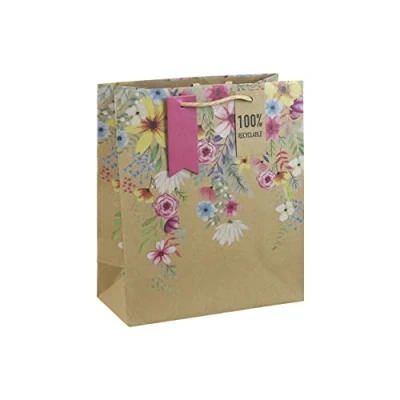 Image of Clairefontaine 30585 3C An Excellia Gift Bag Medium Size 21.5x10.2x25.3cm 210g Pattern: Falling Flowers On Kraft Wrapping, Ideal for: Books, Games, Small Gifts