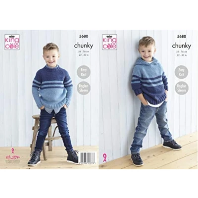 Image of King Cole 5680 Knitting Pattern Childrens Sweater and Hoodie in Subtle Drifter Chunky