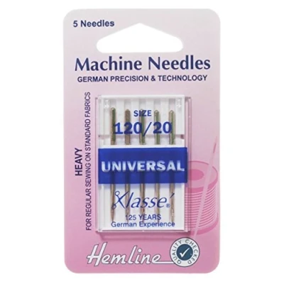 Image of Hemline Klasse Universal Sewing Machine Needles Size 120/20 Pack of 1 (5 Pins)