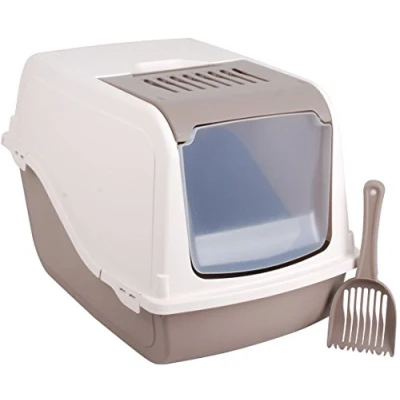 Image of Dogi Click and Secure Premium Hooded Cat Litter Tray, Large, Taupe/Cream