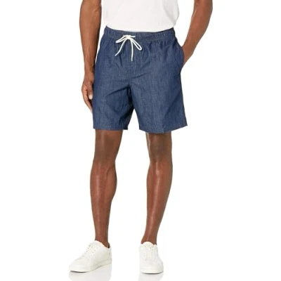 Image of Amazon Essentials Men&#039;s 8&quot; Inseam Relaxed Fit Drawstring Walk Short (Available in Plus Size), Dark Wash Chambray, XS
