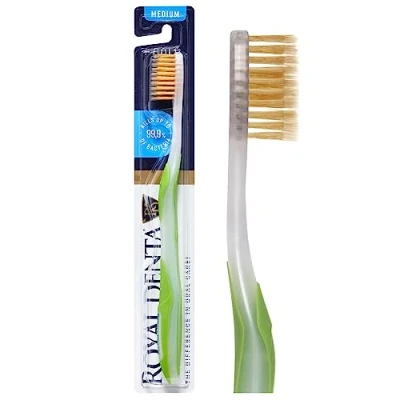 Image of Manual Medium Toothbrush for Adults, Flossing with Gold, Green, Royal Denta
