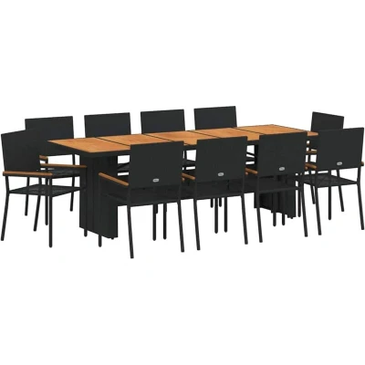 Image of vidaXL 11 Piece Garden Dining Set Black Poly Rattan
