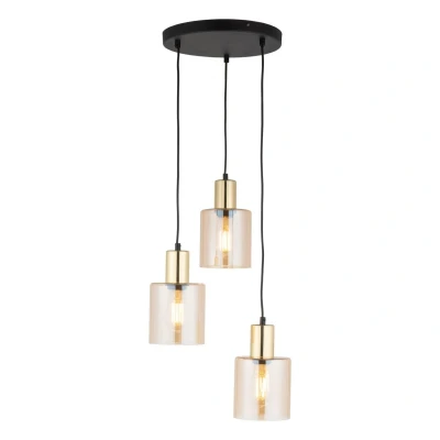 Image of Sierra Cluster Pendant Ceiling Light Black, Amber Glass 3xE27