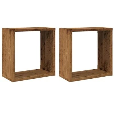 Image of vidaXL Wall Cube Shelves 2 pcs Old Wood 30x15x30 cm Engineered Floating Storage for Bedroom/Living Room Modern Design Space Saving &amp; Easy Maintenance