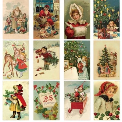 Image of Vintage Christmas Greeting Cards,12pcs Card Postcard Cards,Xmas Greetings Cards Winter Santa Claus Antique Set Gift Message