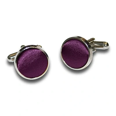 Image of DQT Men Plain Satin Fabric Inlay Wedding Cufflinks Plum
