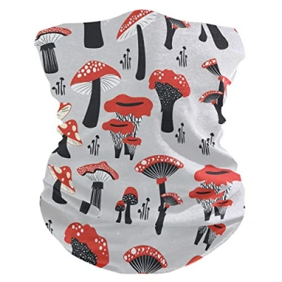 Image of Sawhonn Art Black Mushroom Face Mask Headband Bandana Balaclavas Neck Gaiter Magic Scarf Headwraps Headwear for Outdoor Women Men