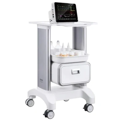 Image of VEVOR 2 Tiers Utility Drawer &amp; 1 Top Tray, Mobile Medical ABS Material, Rolling Cart with 4 Silent Wheels for Lab, Clinic, Hospital, Salon, Grey+White, 18.3 x 18 29.75 in