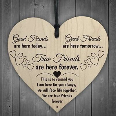 Image of RED OCEAN True Friends Are Here Forever Wooden Hanging Heart Love Friendship Gift Sign