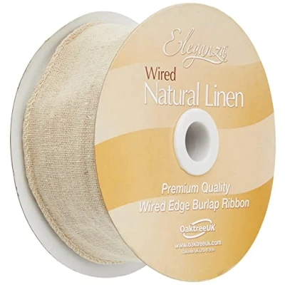 Image of Linen Burlap Natural Wired Edge Eleganza Ribbon 50mm x 1 Metre, Beige