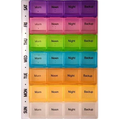 Image of SKYTE® 7 Days 28 Compartments, Pill Organisers, Box, Large Capacity Medicine Organiser for Vitamin Fish Oil Supplements Medication (Multi Coloured)