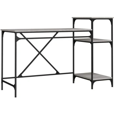 Image of vidaXL Desk with Shelves Grey Sonoma 135x50x90 cm Engineered Wood&amp;Iron