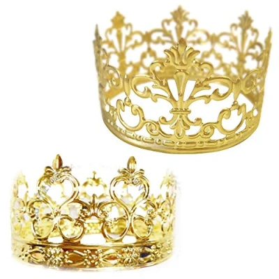 Image of 2Pcs Gold Crown Cake Topper Tiara Wedding Birthday Decoration Party Hair Ornaments for King Queen Prince and Princess Party, Black