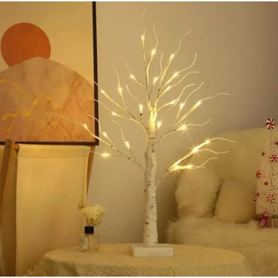 Image of Aston White Christmas Trees with Lights, 2FT/60cm, 24 Warm LEDs and Battery Operated Birch tree for Xmas Home Party Wedding Tabletop Decorations (1)
