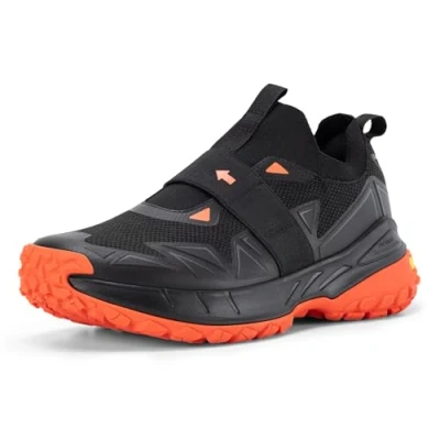 Image of FitVille Mens Hiking Shoes Extra Wide Trekking Slip On Trainers Low Top Athletic Outdoor Walking with Arch Support Trail Sneakers for Swollen Feet V4 Black Orange
