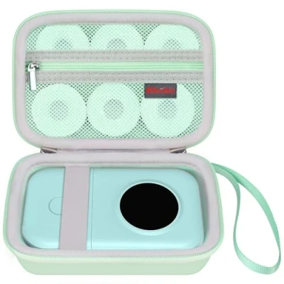 Image of Elonbo Carrying Case for Phomemo D30 Label Maker Machine/Phomemo D35, Portable Bluetooth Printer Travel Bag,Small Mini Smart Phone Handheld Labeler Storage Holder,Pocket Fits Paper,Green
