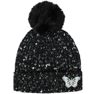 Image of TeddyT&#039;s Women&#039;s Embroidered Butterfly Fluffy Lined Pom Bobble Hat