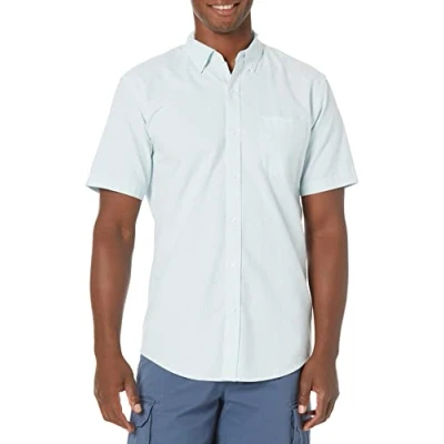 Image of Amazon Essentials Men&#039;s Regular Fit Short Sleeve Pocket Oxford Shirt, Blue Stripes, XXL