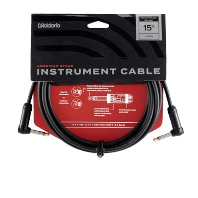 Image of D’Addario Accessories American Stage Guitar Cable Premium Instrument with ¼ Inch Ends Cord Made in the USA Right Angle 15 feet