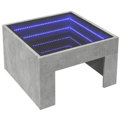 Image of vidaXL Coffee Table with Infinity LED Mirror Concrete Grey, Engineered Wood, Living Room/Bedroom Multifunctional (50 x 50 30 cm)