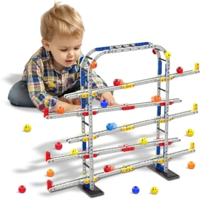 Image of Koolbitz Marble Run Track Set 453 PCS DIY Building Kit for Kids, STEM Learning Educational Toy with Colorful Marbles, Spinning and Rolling Balls, Creative Construction Problem Solving, Ages 3+