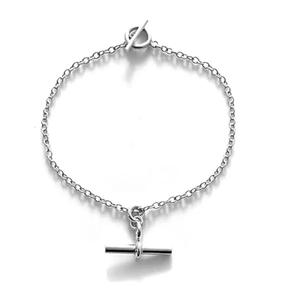 Image of ROBERTS Classic Sterling Silver Oval Link Chain Bracelet with 2cm T Bar Charm (21cm)