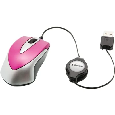Image of Verbatim Go Mini USB Optical Travel Mouse with Retractable Cable, hot pink, 99999