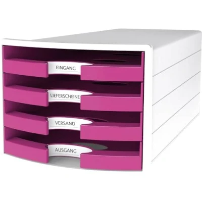 Image of HAN 1013 56 Impuls Drawer Box DIN A4/C4 4 Open Drawers White/Trend Colour Pink
