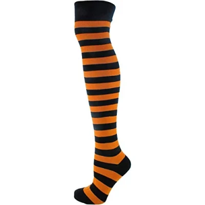 Image of Macahel Black &amp; Orange Striped Over the Knee Socks