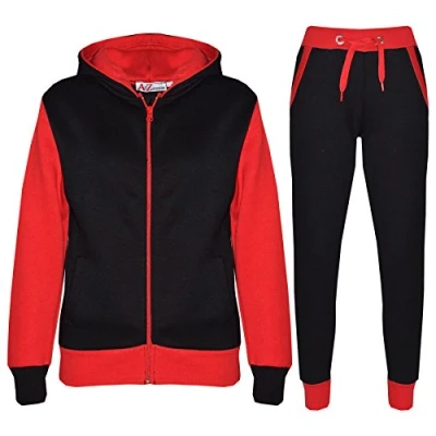 Image of A2Z 4 Kids Girls Boys Tracksuit Plain Camouflage Contrast Fleece Hooded Top with Bottom Joggers Suit T.S 101 Red 9 10