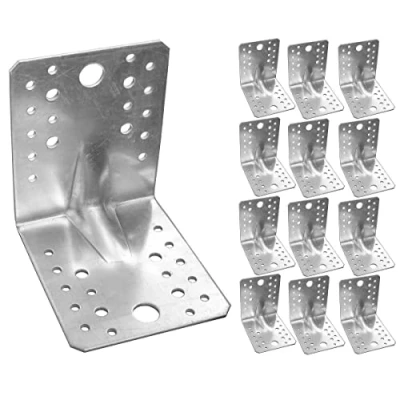 Image of OMIDEAS 12 x Angle Brackets (105 105 90 2.5) Heavy Duty Corner Sleeper Bracket with Beading Timber Wood Metal Joining Fixing L Galvanised Steel Sheet Connector