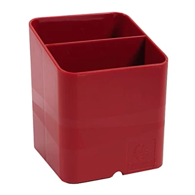 Image of Exacompta Ref 67718D Iderama PEN Pot CUBE 74 x 93mm in Size, 2 Compartments for Organisation, Groove Underneath to Feed Cables Red Carmin