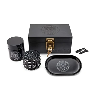 Image of MYSTE ZODIAC Stash Box with Accessories, Large Grinder 63 mm, Smell Proof Lockable Combo Gift Set, Stashbox Lock, Kit, Rolling Tray Set