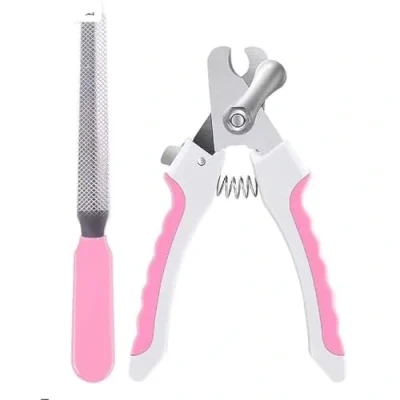 Image of TopE Professional Pet Nail Trimmer with Safety Guard to Avoid Over cutting Include Clipper and File for Small Medium Dogs Cats Rabbits Birds, Pink