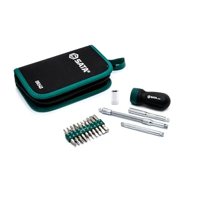 Image of SATA ST09342SJ 25 Pc. Ratcheting Stubby Screwdriver Set with Convenient Case Keeps Extra bits Organized and Easily Accessible