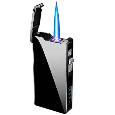 Image of Dual Arc Electric Lighter, Jet Flame Torch Lighter with Battery Indicator 2 in 1 Windproof Plasma USB Rechargeable Good for Cigarette Cigar Candle