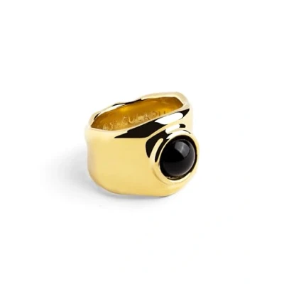 Image of SINGULARU My Onyx Ring Solid Brass with 18 Kt Gold Plated Finish and Stone Jewelry for Women Made in Spain Various Finishes Sizes, 58 (18.5), Yellow Gold, Not applicable