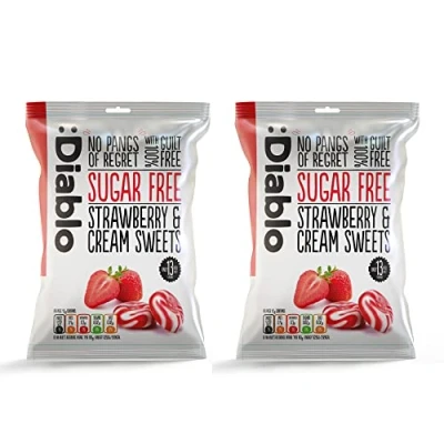Image of Diablo Strawberry &amp; Cream Sweets Sugar Free Sweetened with Maltitol Diabetic Hamper Available Perfect for Gifting 1 Packet 75g (Pack of 2)