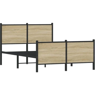 Image of vidaXL Metal Bed Frame Sonoma Oak Finish, Small Double, 120x190 cm with Headboard, Under Storage, and Steel Slats