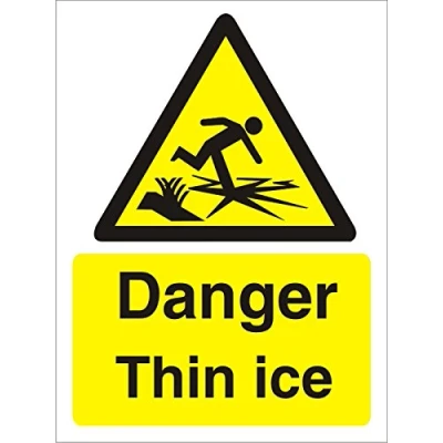 Image of Seco Danger Thin Ice Sign, 150mm x 200mm 1mm Semi Rigid Plastic