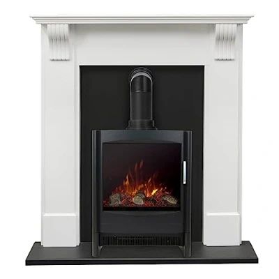 Image of Adam Harrogate Surround in Pure White with Keston Electric Stove, 39 Inch