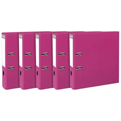 Image of Exacompta Ref 53359SE Prem&#039;Touch Mechanical Lever Arch Files Suitable for A4 Documents, 80 mm Spine, Polypropylene Coated Cardboard Raspberry (Pack of 5)