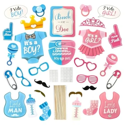 Image of Gender Reveal Party Deko Set, 30PCS Photocall Supplies,Girl and Boy Baby Shower Games Photo Booth Props,Boy or Girl Birthday Party,Poses Hold Party, New Born