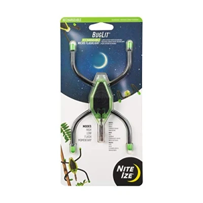 Image of Buglit®Rechargeable Micro Flashlight Lime Task Light High Low Mode Strobe Momentary Provides Hands Free Illumination While Reading Camping Hike Work Building Family Events Rechargeable in 1.5hrs